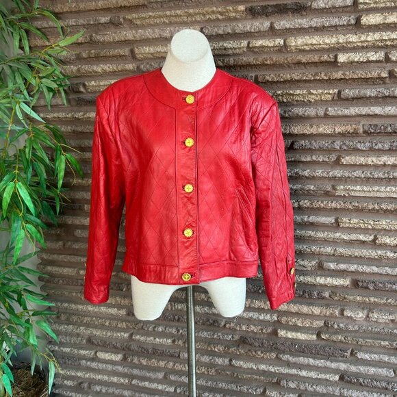 Siena Studio for Audrey Jones Vintage Red Quilted Leather Cropped Jacket Size 2X - Picture 12 of 12